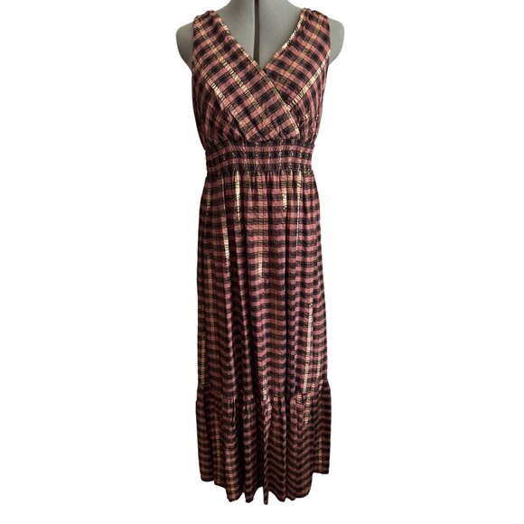 Vince Camuto Dresses & Skirts - Vince Camuto Womens Sleeveless V Neck Pink Black Plaid Maxi Dress M
